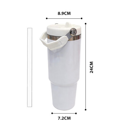 Reusable 30oz White Sublimation Stainless Steel Vacuum Insulated Tumbler with Handle Lid and Straw product image 2