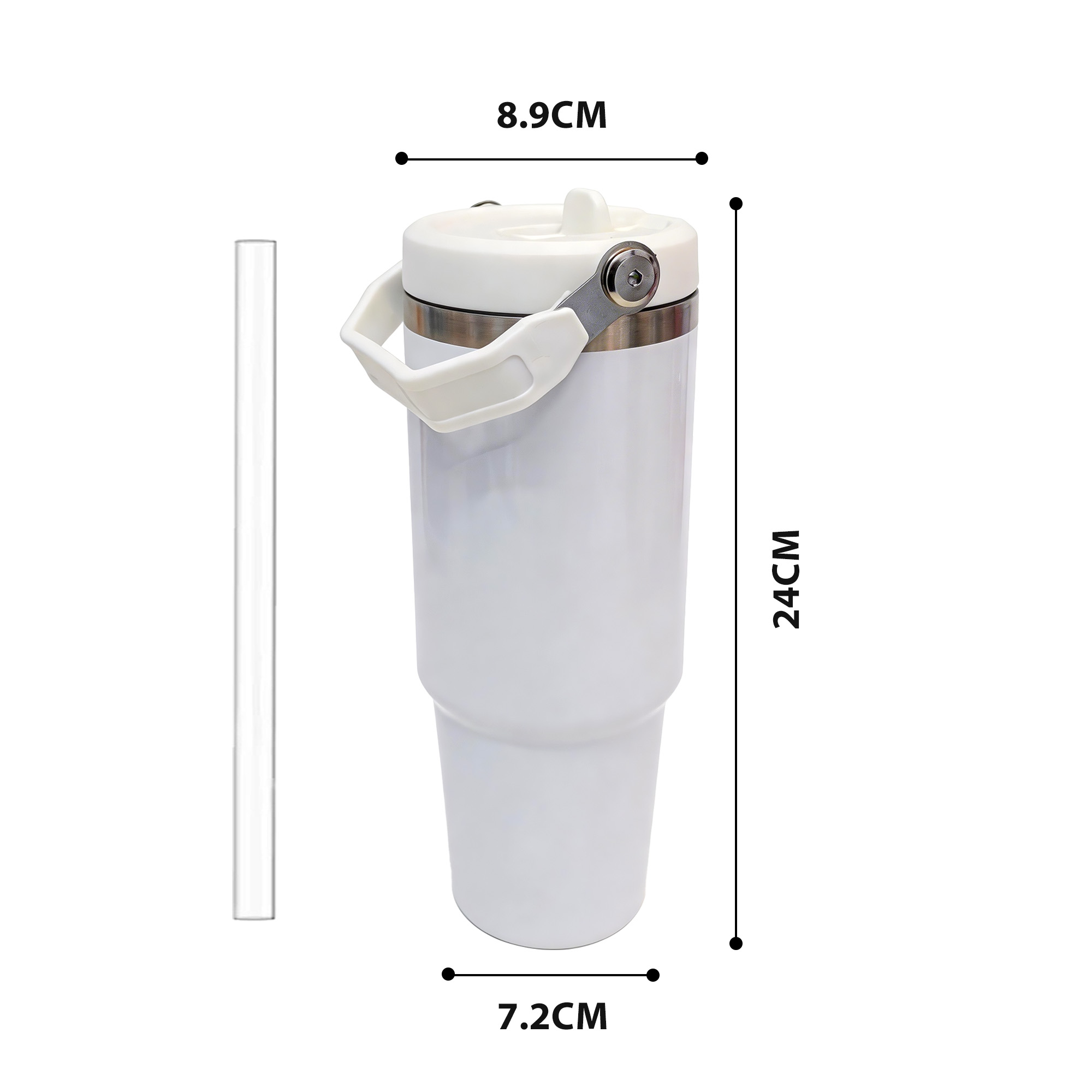 Reusable 30oz White Sublimation Stainless Steel Vacuum Insulated Tumbler with Handle Lid and Straw product image 2