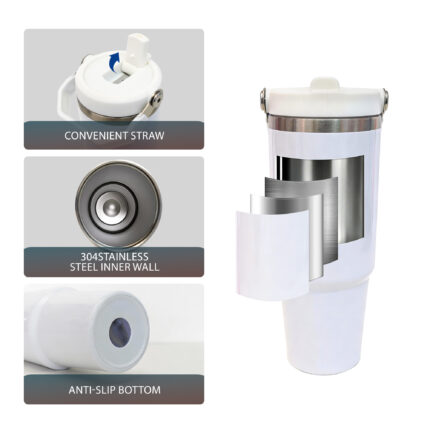 Reusable 30oz White Sublimation Stainless Steel Vacuum Insulated Tumbler with Handle Lid and Straw product image 3