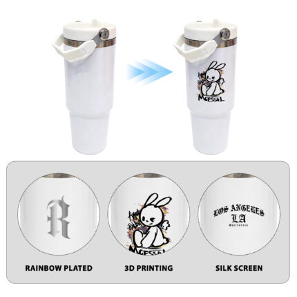 Reusable 30oz White Sublimation Stainless Steel Vacuum Insulated Tumbler with Handle Lid and Straw product image 5