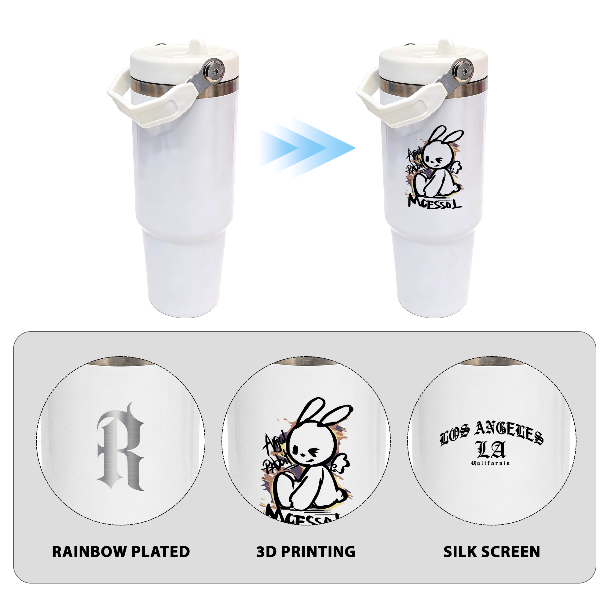 Reusable 30oz White Sublimation Stainless Steel Vacuum Insulated Tumbler with Handle Lid and Straw product image 5