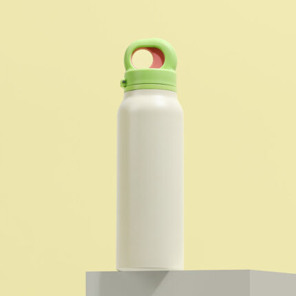 750ml Straight Stainless Steel Insulated Water Bottle 12-24 Hours Insulation Outdoor Sports Gift Cup Student Straw Cup with Lid - White green color