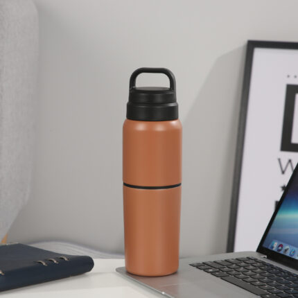 Cross-border Portable 304 Stainless Steel Modern Minimalist Anti-fall Thermos Cup Double-layer Vacuum Double-section Outdoor - Light brown color