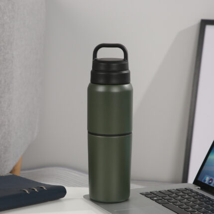 Cross-border Portable 304 Stainless Steel Modern Minimalist Anti-fall Thermos Cup Double-layer Vacuum Double-section Outdoor - Olive green color