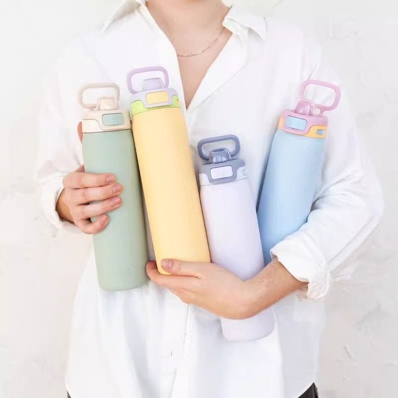 Macaron Color Stainless Steel Vacuum Thermos Bounce Straw Cup Back to School BPA Free Portable Handheld Water Mug product image 2