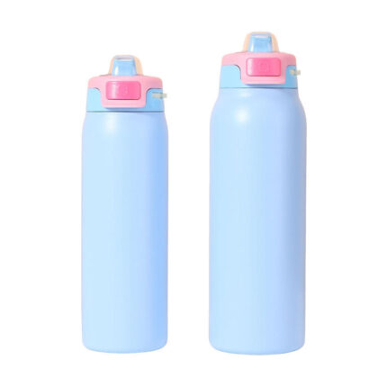 Macaron Color Stainless Steel Vacuum Thermos Bounce Straw Cup Back to School BPA Free Portable Handheld Water Mug - Sky Blue color