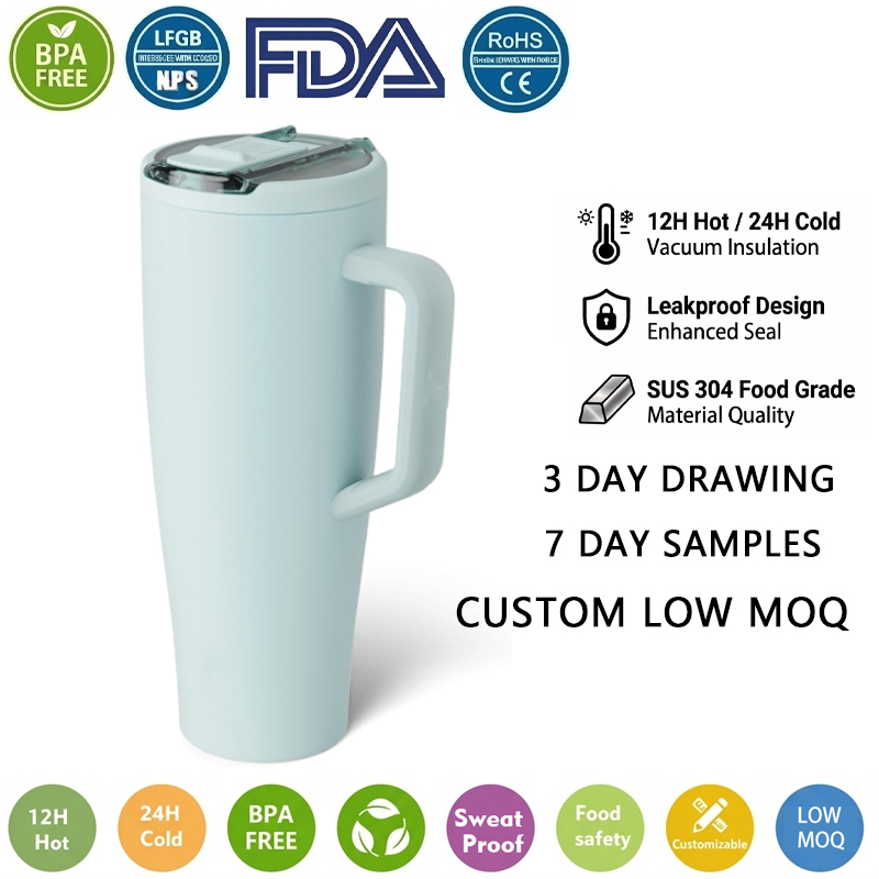 40oz Tumbler with 100% Leakproof Covered Straw Lid Hygienic Covered Straw Insulated Stainless Steel Water Bottle with Handle product image 1