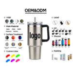 40oz Tumbler with 100% Leakproof Covered Straw Lid Hygienic Covered Straw Insulated Stainless Steel Water Bottle with Handle product image 2
