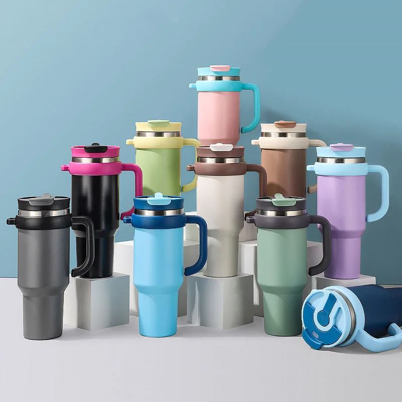 40oz 304 Stainless Steel Vacuum Insulated Gift Cup Portable Leak-Proof Tumbler with Handle & Straw for Daily Use Cold Beverages product image 1