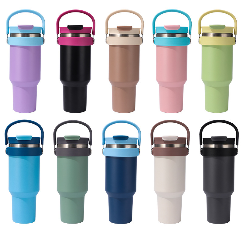 40oz 304 Stainless Steel Vacuum Insulated Gift Cup Portable Leak-Proof Tumbler with Handle & Straw for Daily Use Cold Beverages product image 2