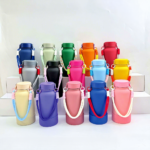 New Style Stainless Steel Water Bottle Powder Painting Rubber Painting with Ribbon Handle Custom Logo Printing product image 1
