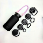 New Style Stainless Steel Water Bottle Powder Painting Rubber Painting with Ribbon Handle Custom Logo Printing product image 4