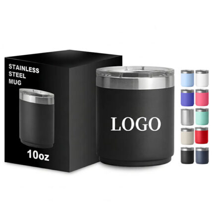 Custom Logo 10oz Straight 304 Stainless Steel Coffee Mug Vacuum Insulated Short Tumbler with Clear Lid Office Home Drinking Cup product image 1