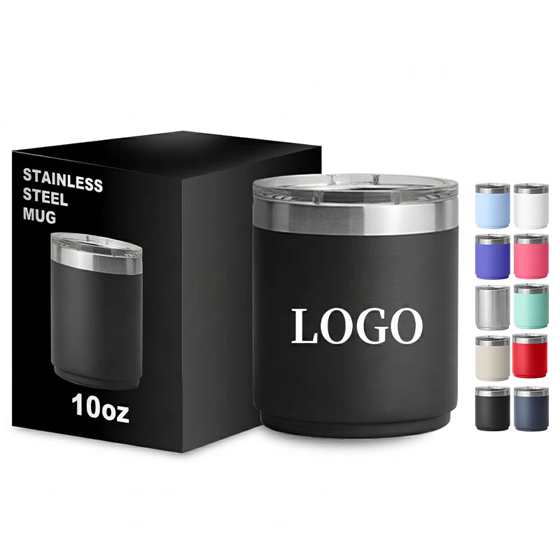Custom Logo 10oz Straight 304 Stainless Steel Coffee Mug Vacuum Insulated Short Tumbler with Clear Lid Office Home Drinking Cup product image 1