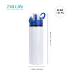 PYD Life New 25 oz White Sports Outdoor Sublimation Aluminum Water Bottle 750ml Custom Log