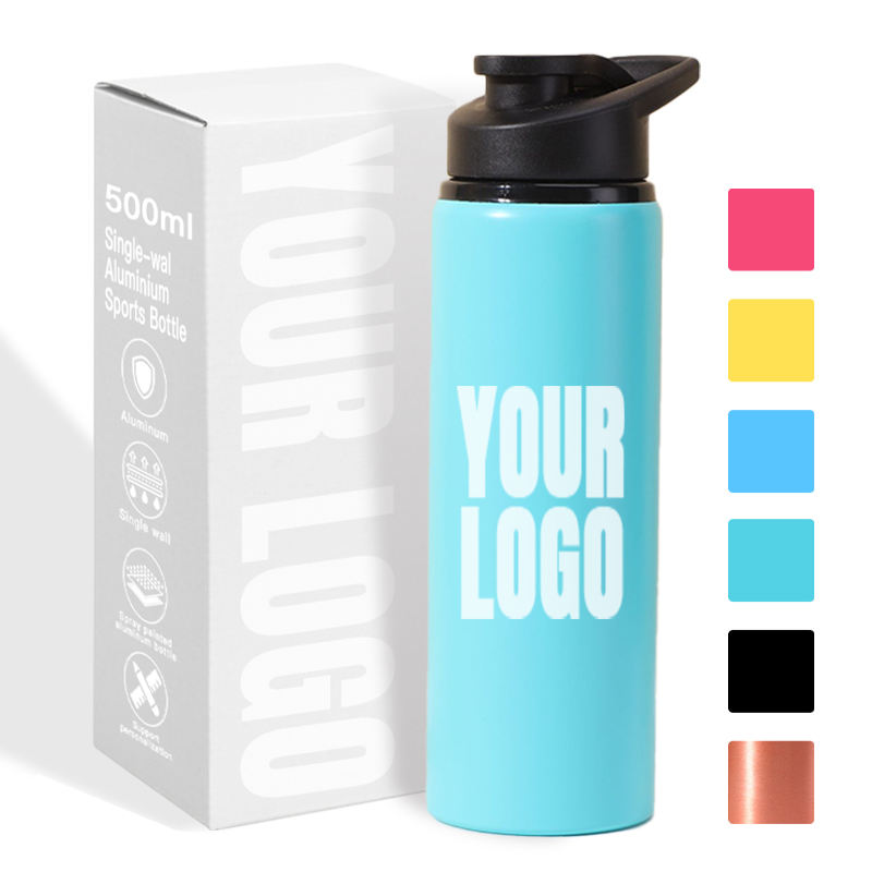 Custom Logo Sport Aluminum Bottle Colorful Single Wall Camping Aluminum Bottle 500ml 600ml