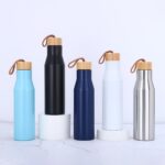 304 Double Wall Stainless Steel Sports Cup Large Capacity 500ml Vacuum Insulated Water Bottle Flask With Bamboo Lid - Product Image 1