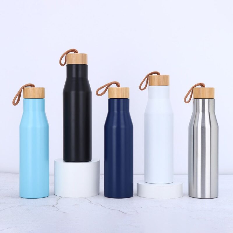 304 Double Wall Stainless Steel Sports Cup Large Capacity 500ml Vacuum Insulated Water Bottle Flask With Bamboo Lid - Product Image 1