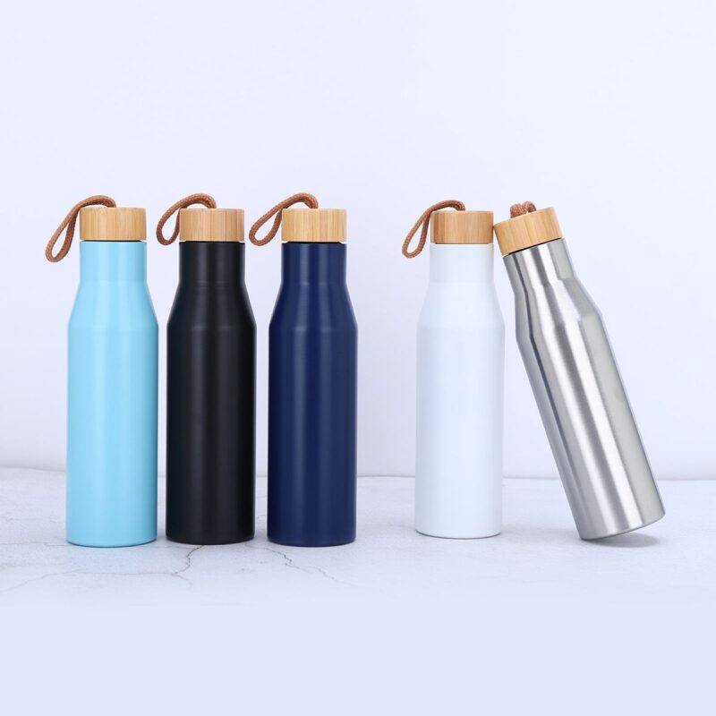 304 Double Wall Stainless Steel Sports Cup Large Capacity 500ml Vacuum Insulated Water Bottle Flask With Bamboo Lid - Product Image 2