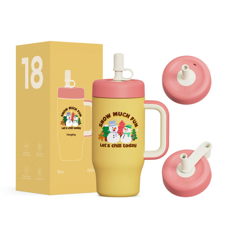 Christmas Gifts 18oz Cute Kids BPA-free Stainless Steel Double Wall Vacuum Insulated Tumbler with Straw - Product Image 1