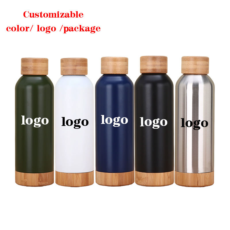 Custom Logo 500ml 750ml Stainless Steel Wood Grain Small Mouth Water Bottle Insulated with Lid and Handgrip - Product Image 1