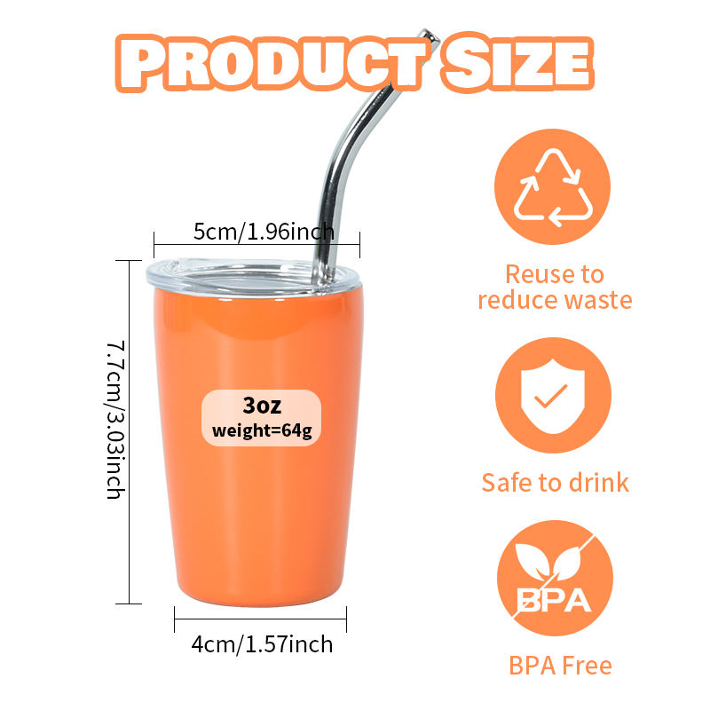 Custom logo Double Walled 3 oz Mini Cup Sublimation Blanks Stainless Steel 3oz Shot Glass Mini Tumbler with Lid and Straw - Product Image 2