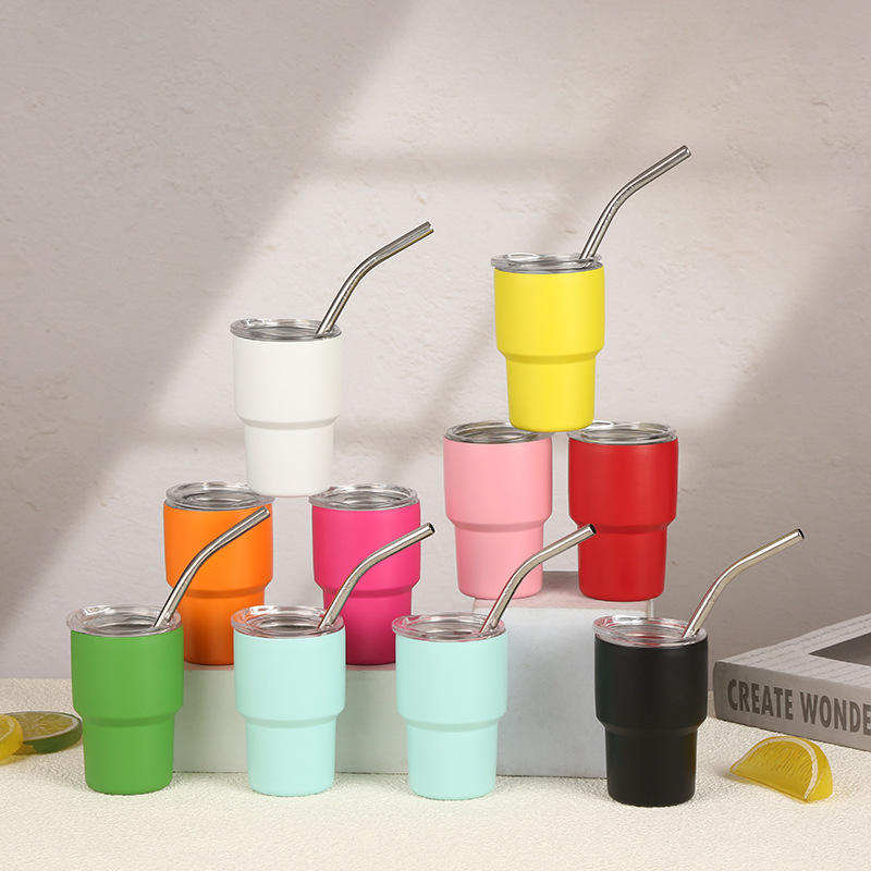 Custom Logo Mini 3oz Stainless Steel Shot Tumbler Double Wall Insulted Wine Cup Cute Small Mug with Lid Wholesale Bulk - Product Image 1
