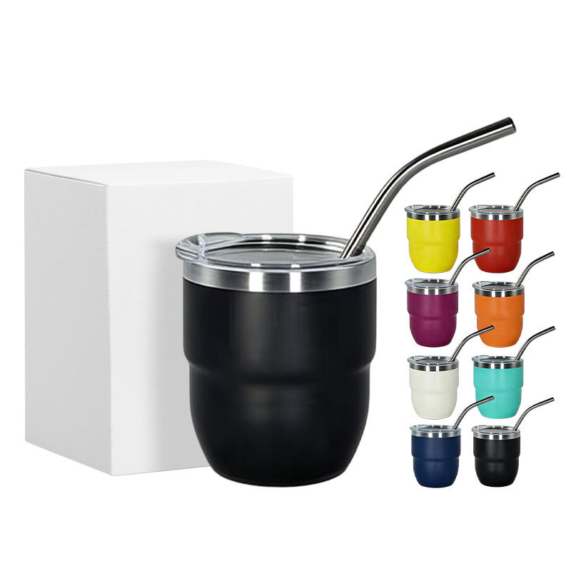 New Arrival 4oz Double Wall Stainless Steel Powder Coated Shot Glass Tumbler the Drinking Cup Mini Coffee Mug With Straw - Product Image 1