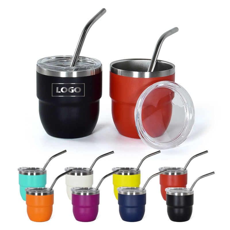 New Arrival 4oz Double Wall Stainless Steel Powder Coated Shot Glass Tumbler the Drinking Cup Mini Coffee Mug With Straw - Product Image 2