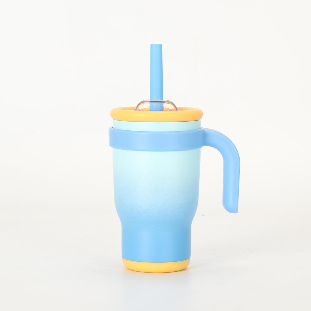 14oz Stainless Steel Student Cup Straw Handle Spill Proof Eco-Friendly Cute Design 6-12hr for Business Gifts Hot/Cold Use - Blue-1