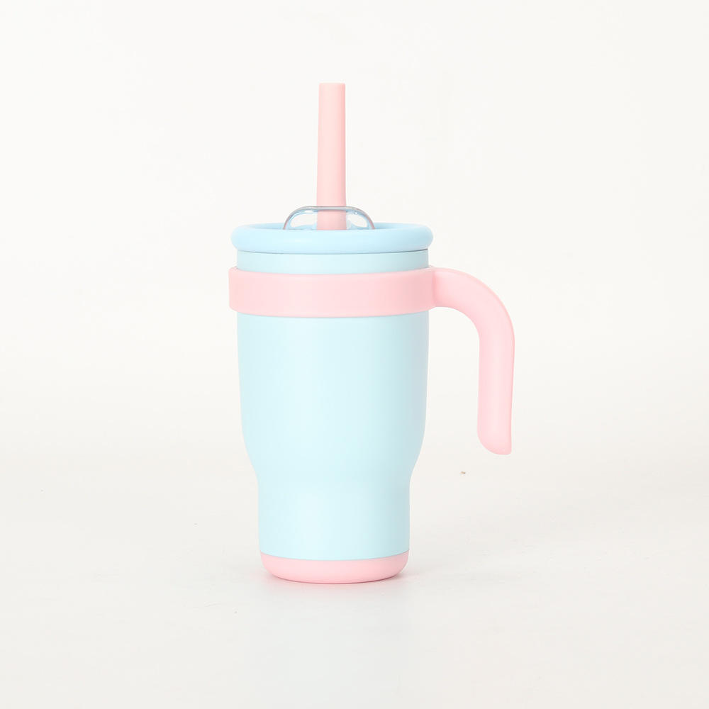 14oz Stainless Steel Student Cup Straw Handle Spill Proof Eco-Friendly Cute Design 6-12hr for Business Gifts Hot/Cold Use - Blue-2