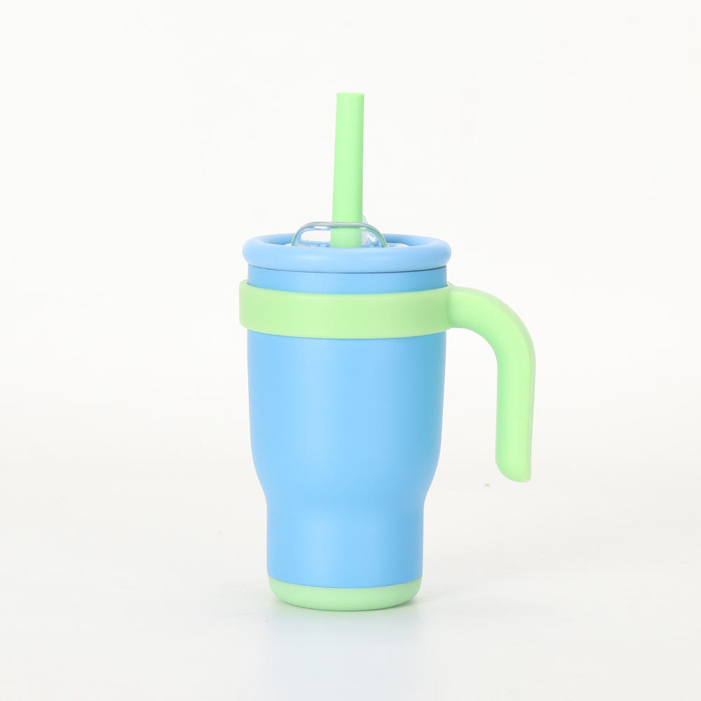 14oz Stainless Steel Student Cup Straw Handle Spill Proof Eco-Friendly Cute Design 6-12hr for Business Gifts Hot/Cold Use - Blue-3