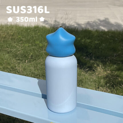 Wholesale 350ml Kids Water Bottle Stainless Steel SS316 Mini Cup Vacuum Outdoor Tumbler with Star Lid for Laser Engravings - Blue+Sky Blue