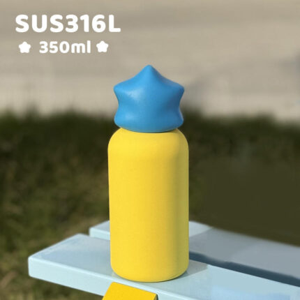 Wholesale 350ml Kids Water Bottle Stainless Steel SS316 Mini Cup Vacuum Outdoor Tumbler with Star Lid for Laser Engravings - Blue+Yellow