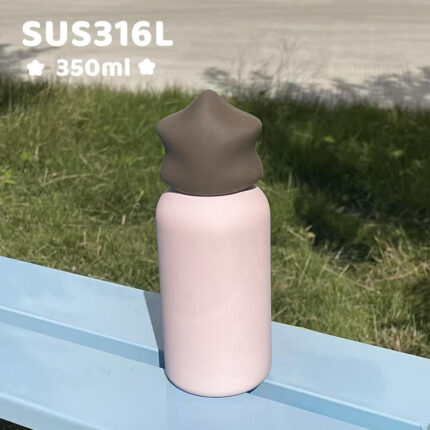 Wholesale 350ml Kids Water Bottle Stainless Steel SS316 Mini Cup Vacuum Outdoor Tumbler with Star Lid for Laser Engravings - Brown+Light Pink