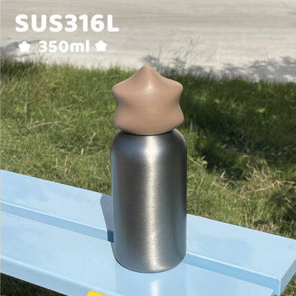 Wholesale 350ml Kids Water Bottle Stainless Steel SS316 Mini Cup Vacuum Outdoor Tumbler with Star Lid for Laser Engravings - Coffee+Silver