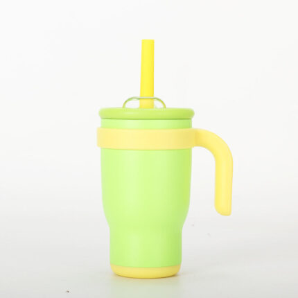 14oz Stainless Steel Student Cup Straw Handle Spill Proof Eco-Friendly Cute Design 6-12hr for Business Gifts Hot/Cold Use - Green Apple