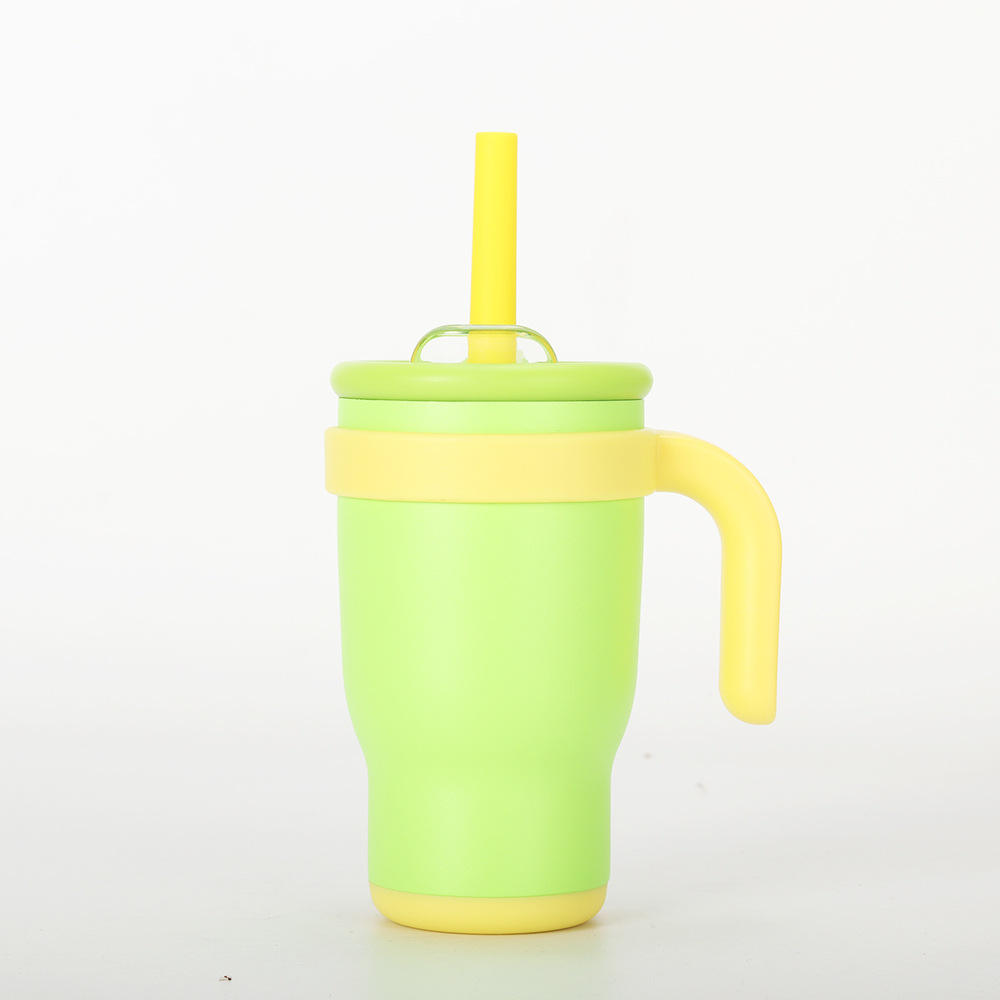 14oz Stainless Steel Student Cup Straw Handle Spill Proof Eco-Friendly Cute Design 6-12hr for Business Gifts Hot/Cold Use - Green Apple