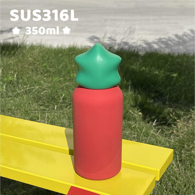 Wholesale 350ml Kids Water Bottle Stainless Steel SS316 Mini Cup Vacuum Outdoor Tumbler with Star Lid for Laser Engravings - Green+Red