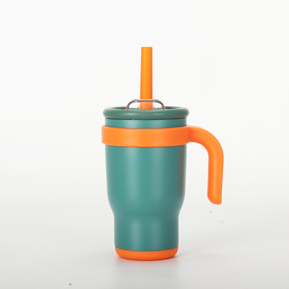 14oz Stainless Steel Student Cup Straw Handle Spill Proof Eco-Friendly Cute Design 6-12hr for Business Gifts Hot/Cold Use - Green bamboo