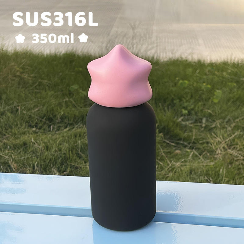 Wholesale 350ml Kids Water Bottle Stainless Steel SS316 Mini Cup Vacuum Outdoor Tumbler with Star Lid for Laser Engravings - Light Pink+Black