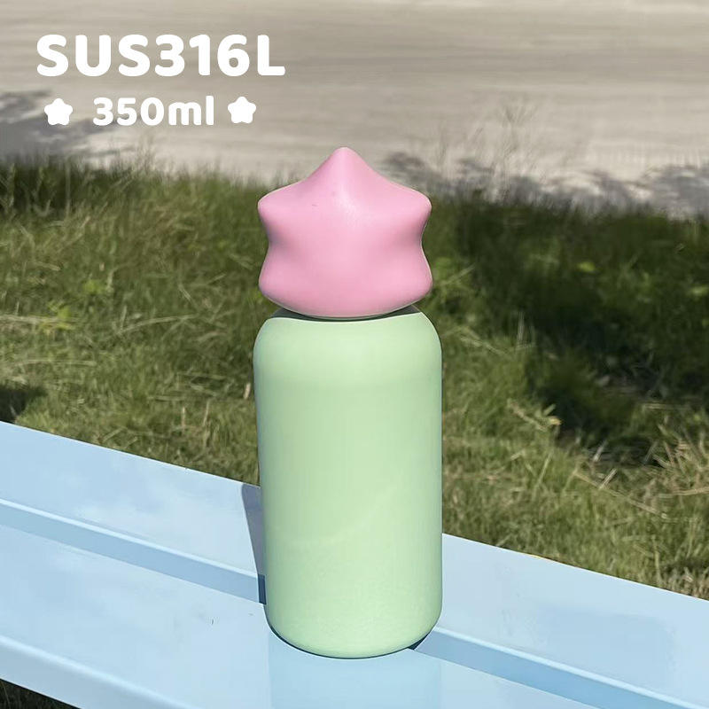 Wholesale 350ml Kids Water Bottle Stainless Steel SS316 Mini Cup Vacuum Outdoor Tumbler with Star Lid for Laser Engravings - Light Pink+Light Green
