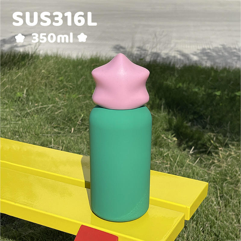 Wholesale 350ml Kids Water Bottle Stainless Steel SS316 Mini Cup Vacuum Outdoor Tumbler with Star Lid for Laser Engravings - Pink+Green