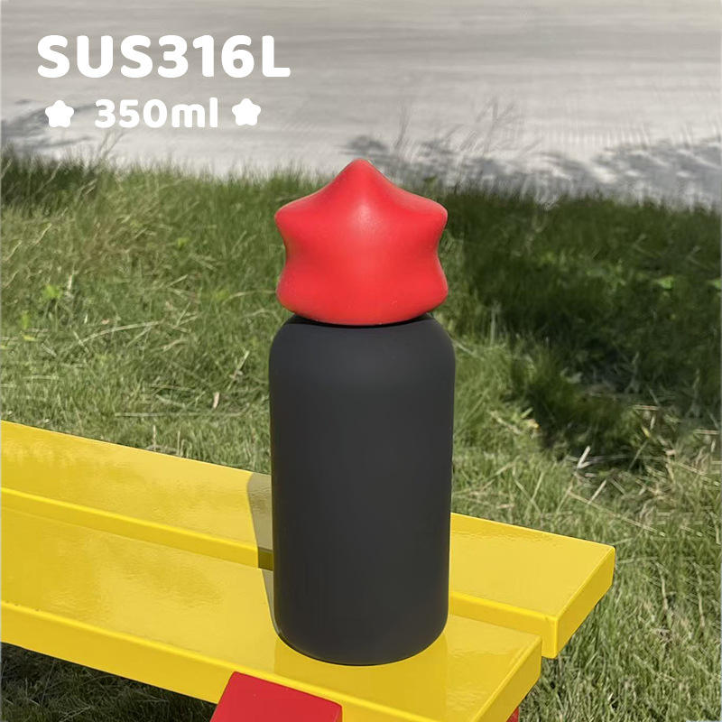 Wholesale 350ml Kids Water Bottle Stainless Steel SS316 Mini Cup Vacuum Outdoor Tumbler with Star Lid for Laser Engravings - Red+Black
