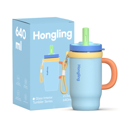 Custom Logo 27oz Double Wall Stainless Steel Insulated Tumbler with a Glass Inner Cup That Can Be Used Separately BPA-FEREE - Sky Blue