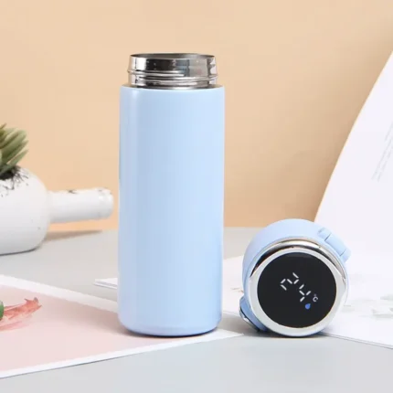 Intelligent 500ml Double Layer Stainless Steel Insulated Cup Temperature Display New Style Portable Bouncing Water Cup for - Sky Blue