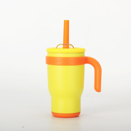 14oz Stainless Steel Student Cup Straw Handle Spill Proof Eco-Friendly Cute Design 6-12hr for Business Gifts Hot/Cold Use - Yellow-1