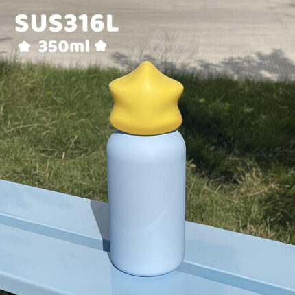 Wholesale 350ml Kids Water Bottle Stainless Steel SS316 Mini Cup Vacuum Outdoor Tumbler with Star Lid for Laser Engravings - Yellow+Sky Blue