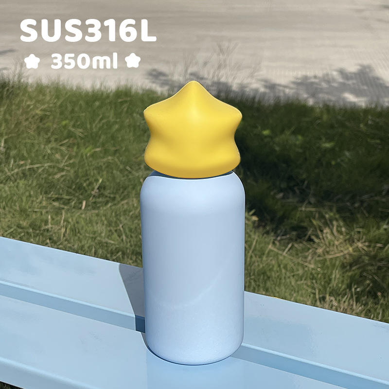 Wholesale 350ml Kids Water Bottle Stainless Steel SS316 Mini Cup Vacuum Outdoor Tumbler with Star Lid for Laser Engravings - Yellow+Sky Blue