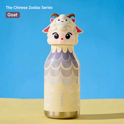 YEWAY Portable Animal Water Bottle 316 Stainless Steel Insulated Vacuum Flask School Kids Thermal Mug 450ml Leakproof Tumbler - goat